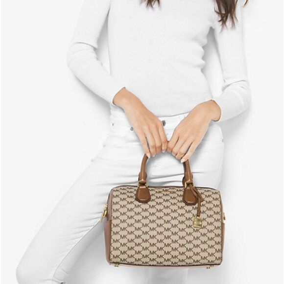 MICHAEL KORS Medium Mercer Heritage Duffle Boston Speedy Monogram Tote Bag - Picture 12 of 12